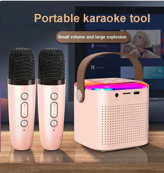 Microphone Karaoke Bluetooth Speaker With 2 Wireless Mic RGB LIGHT