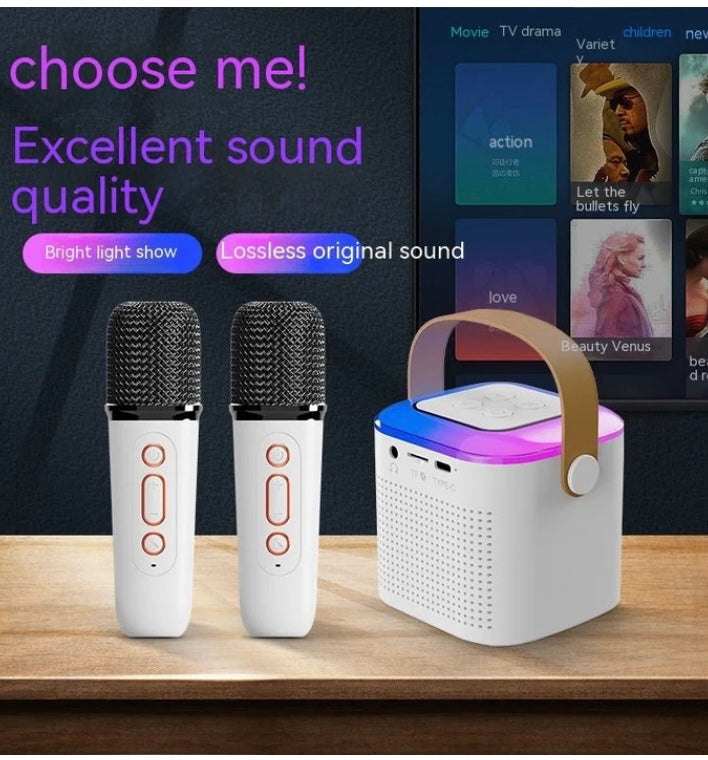 Microphone Karaoke Bluetooth Speaker With 2 Wireless Mic RGB LIGHT