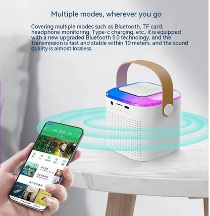 Microphone Karaoke Bluetooth Speaker With 2 Wireless Mic RGB LIGHT